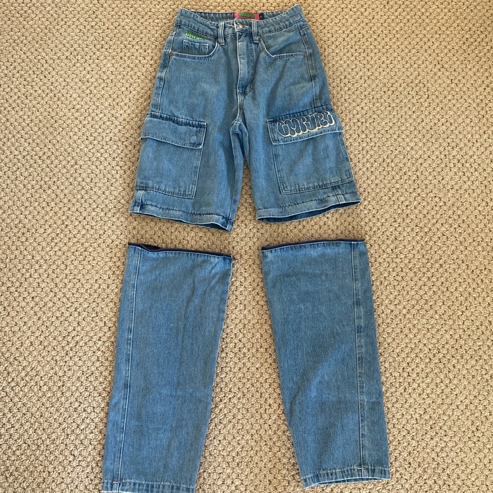 Convertible Blue Denim Cargo Pants